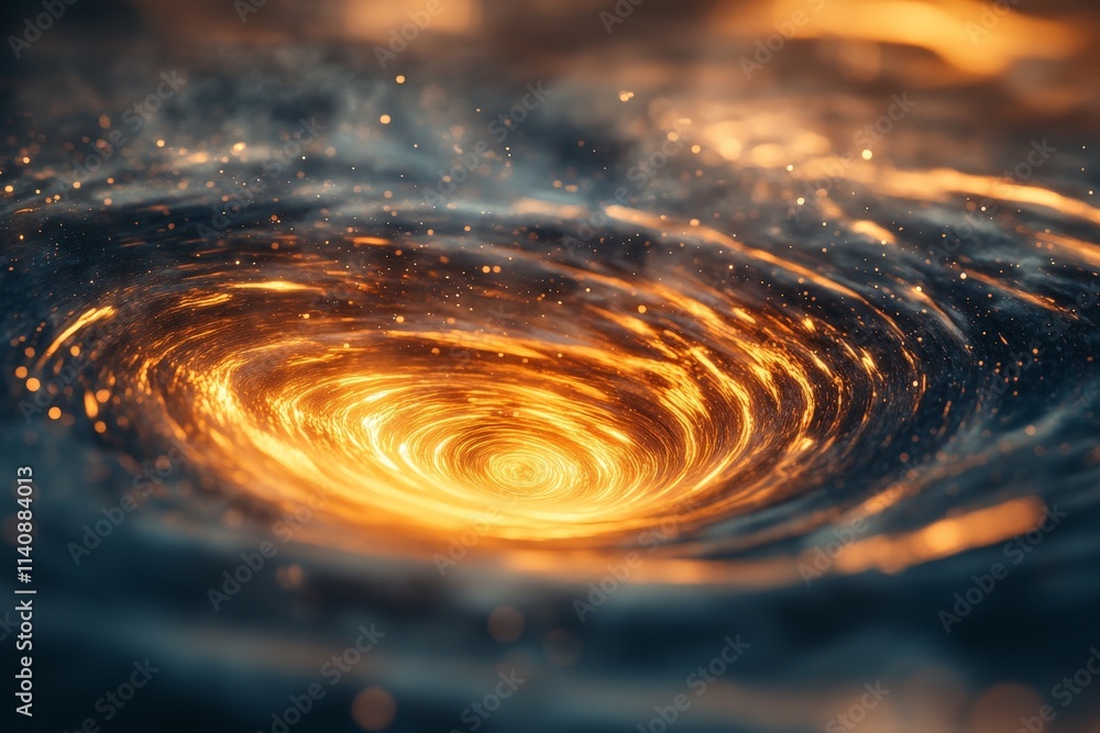 Poster a dynamic cosmic black hole surrounded by swirling glowing energy, representing the vast mysteries o