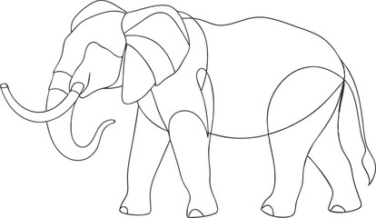Cute elephant in continuous line art drawing style. Minimalist black linear sketch isolated on white background