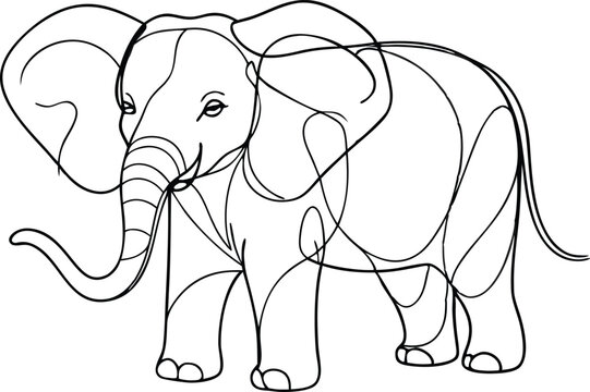 recommend clip art: Cute elephant in continuous line art drawing style. Minimalist black linear sketch isolated on white background