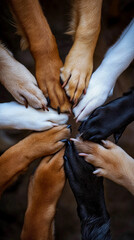 Obraz premium Diverse dog paws unite in harmonious circle on a soft surface