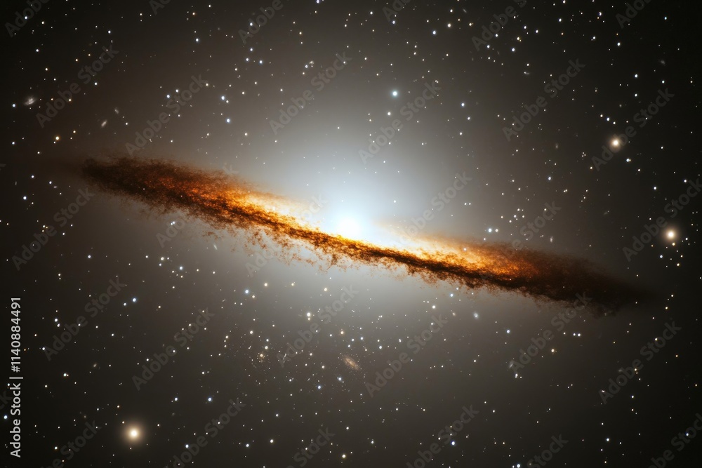 Aufkleber a striking view of an edge-on galaxy with a bright core, highlighting the intricate patterns of star