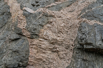 Metamorphic rocks / GNEISSIC ROCKS (gn) with dikes.  Angeles Crest Scenic Byway, Los Angeles County, California. San Gabriel Mountains. angeles national forest, dike