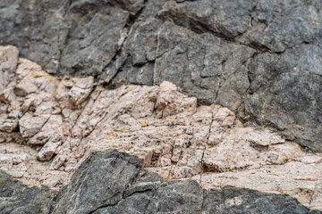 Metamorphic rocks / GNEISSIC ROCKS (gn) with dikes.  Angeles Crest Scenic Byway, Los Angeles County, California. San Gabriel Mountains. angeles national forest, dike