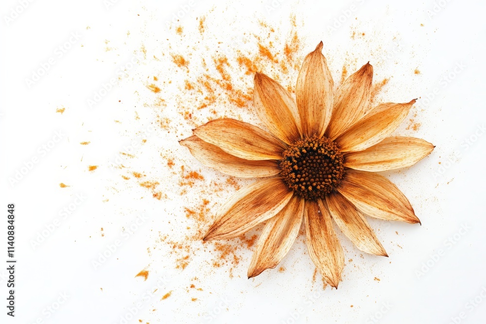 Poster this artistic rendition showcases a dried flower surrounded by a colorful sprinkle of spices, creati