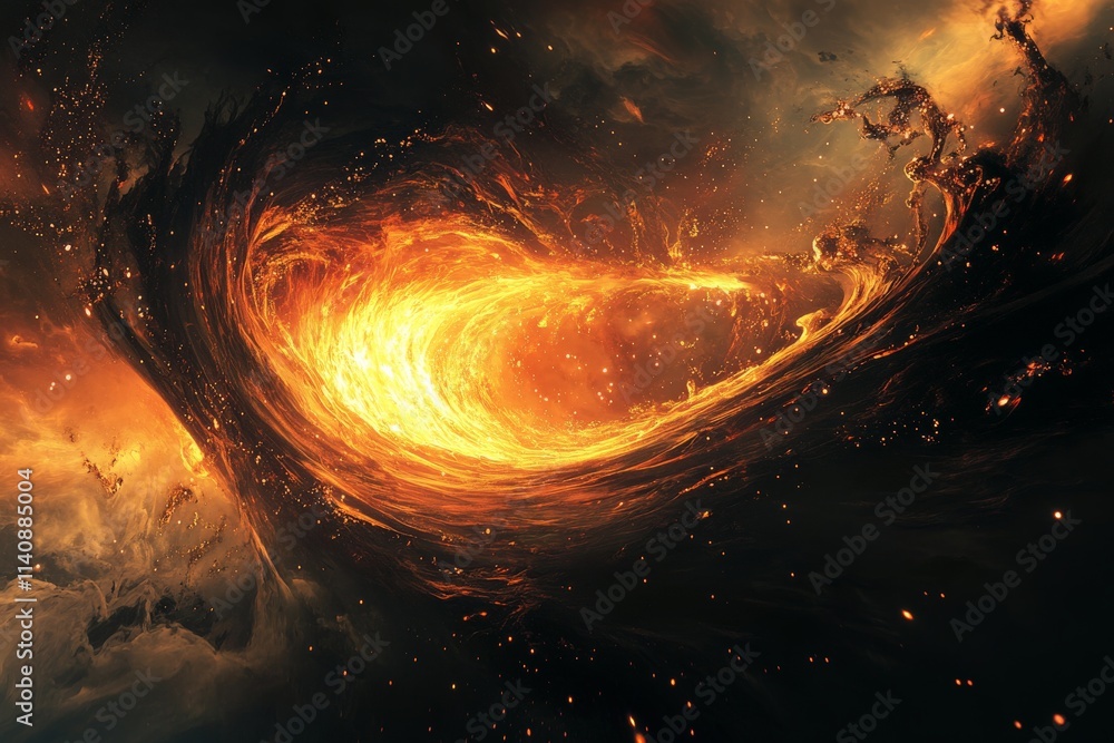 Aufkleber A vivid representation of a cosmic vortex radiating fiery colors, capturing the dynamic interplay between energy and matter in outer space.