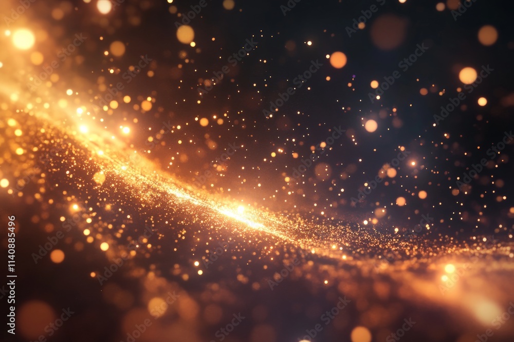 Poster A cascade of golden particles creates a mesmerizing illusion of stardust, symbolizing the beauty and magic of the universe in a captivating and ethereal display of light.