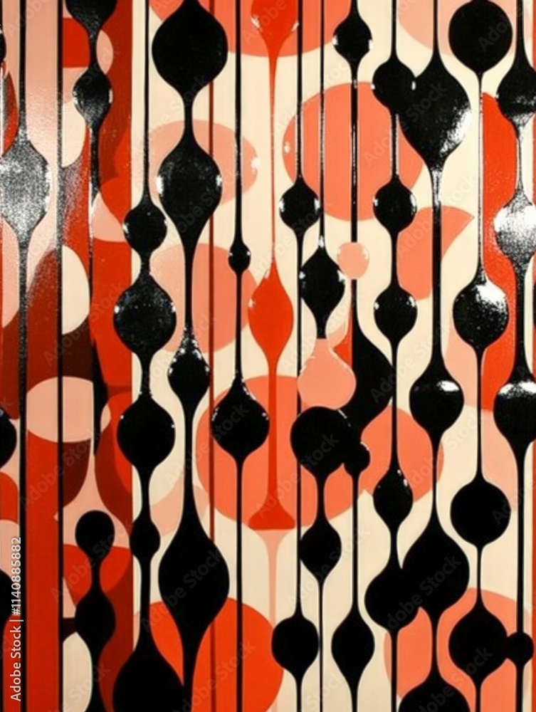 Fototapete an intricate composition of black and red forms that dances across the canvas, capturing a modern ae