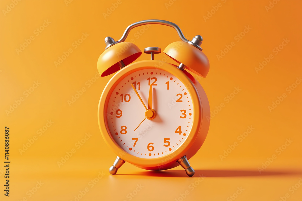 Poster vibrant orange alarm clock features calendar rendering time design concept modern style
