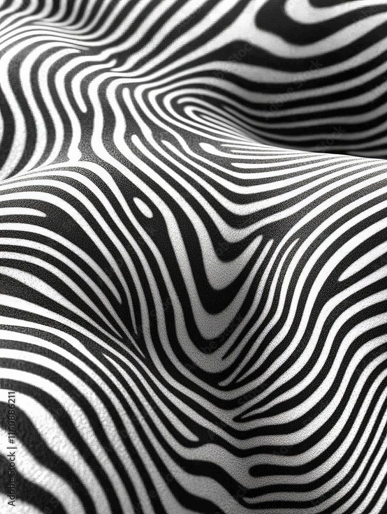 Poster this image showcases a flowing pattern of black and white waves that create a dynamic, rhythmic visu