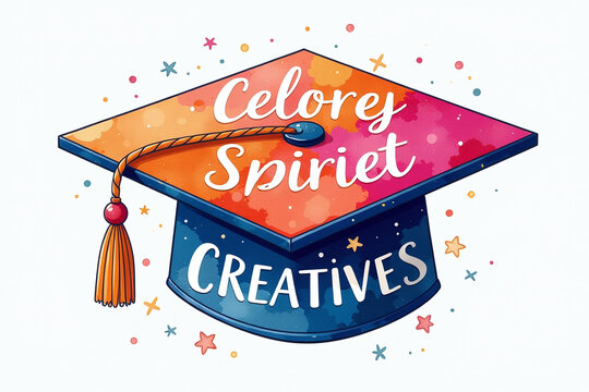 vibrant watercolor design features colorful graduation cap congratulatory text celebrating achievement creative