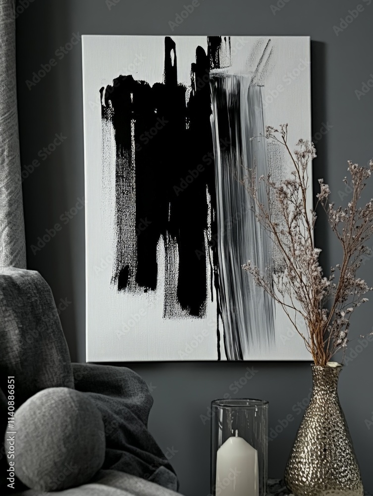 Poster This artwork features bold black strokes on a white canvas, creating a striking contrast that symbolizes the balance between light and darkness in our lives.
