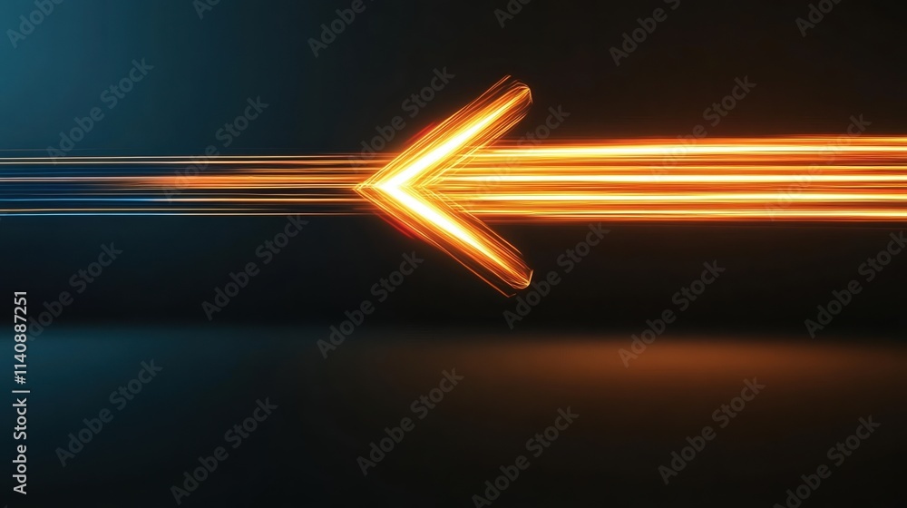 Poster radiant arrow made of glowing light beams creates a dynamic and swift movement on a dark background