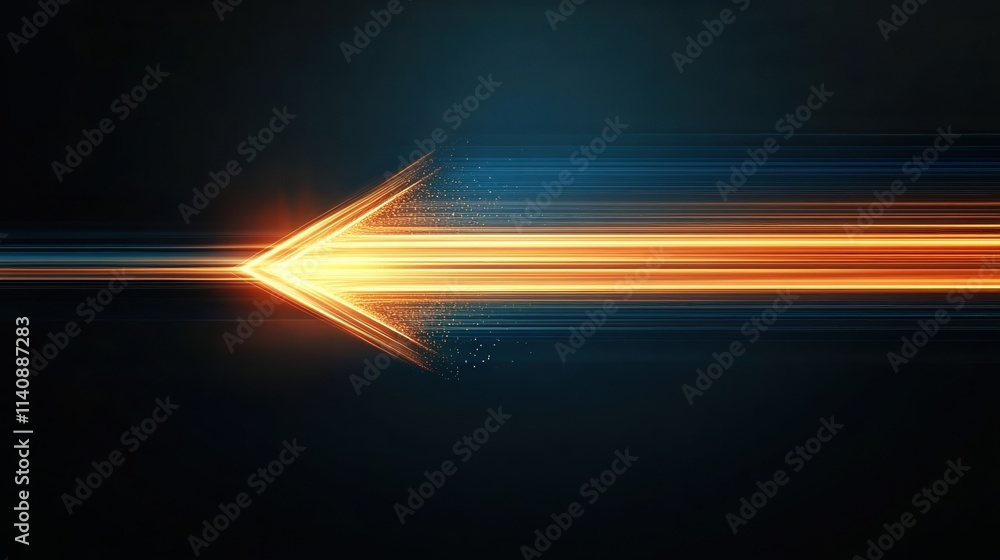 Poster radiant arrow crafted from glowing light beams on a black background evokes swift motion and dynamic