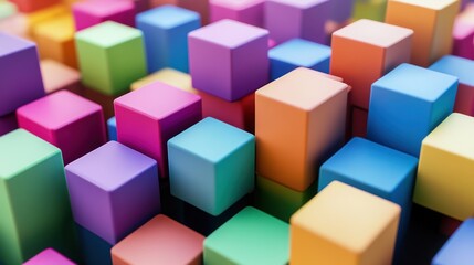 Obraz premium Abstract Colorful Cubes Composition: A Vibrant 3D Render of Interlocking Geometric Shapes
