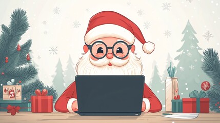 illustration of Santa is shopping online