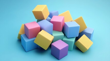 Obraz premium Pastel Cubes: A Colorful 3D Render of Stacked Blocks