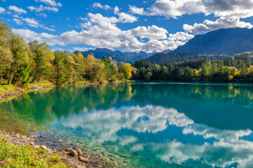 Galinasee in the Fall Autumn in the Walgau Valley, State of Vorarlberg, Austria