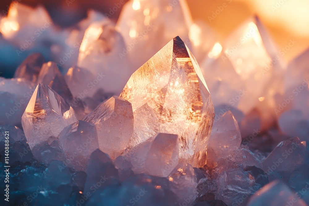 Poster the image captures stunning crystal clusters glowing gently, showcasing their intricate details and 