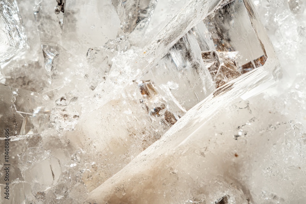 Poster Captured in this close-up image are crystals resembling ice, showing a captivating texture that illustrates nature's artistry, celebrating the beauty of the natural world.