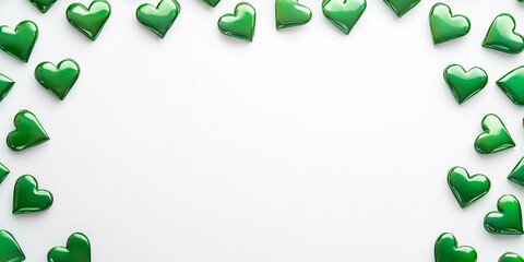 Valentine's Day Banner, White Banner with Space for Text, Banner with green Hearts Around