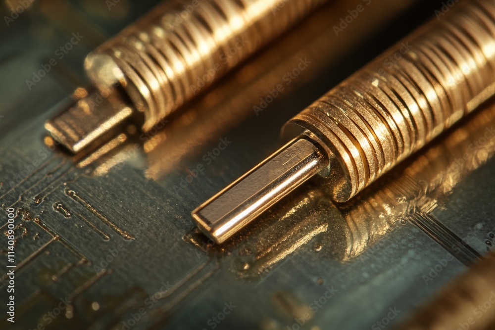 Aufkleber close-up view of intricate golden electrical connectors highlighting their fine details and craftsma