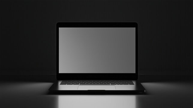 Modern laptop displaying blank screen in minimalist setting technology showcase digital workspace contemporary viewpoint