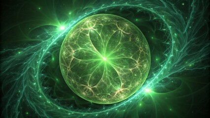 Emerald Orb Fractal Art, Green Energy Sphere, Swirling Nebula, Abstract Design, Celestial. Fractal, Nebula