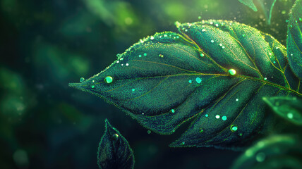 Illustration of a vibrant green leaf with intricate details and textures created with Generative AI technology
