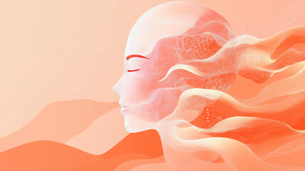 Fototapeta premium Illustration of abstract profile of a human head and consciousness with physical and chemical structures in the head, Person creative mind, Psychic waves concept, Generative AI illustration
