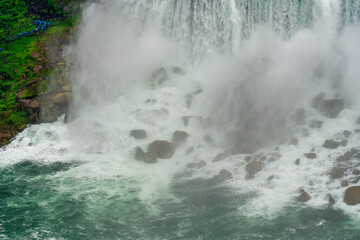 Aerial view of Niagara Falls on a cloudy morning