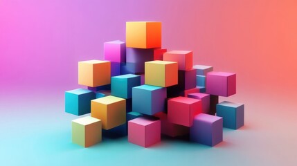 Vibrant Colorful Cubes Abstract 3D Render