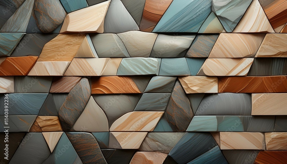 Poster abstract artwork featuring realistic stone textures in muted colors arranged in geometric patterns