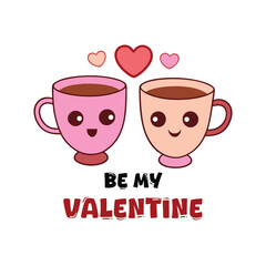 Two cute coffee cups in a romantic scene