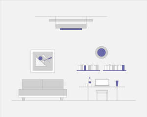 room desighn bag books table chair picture gray purple white furniture ball flags window bottle figures