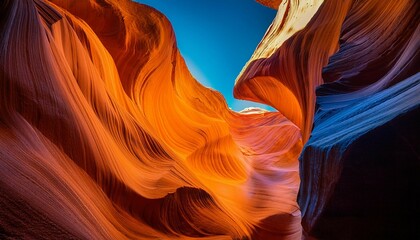 abstract canyon walls in warm hues of orange yellow and blue