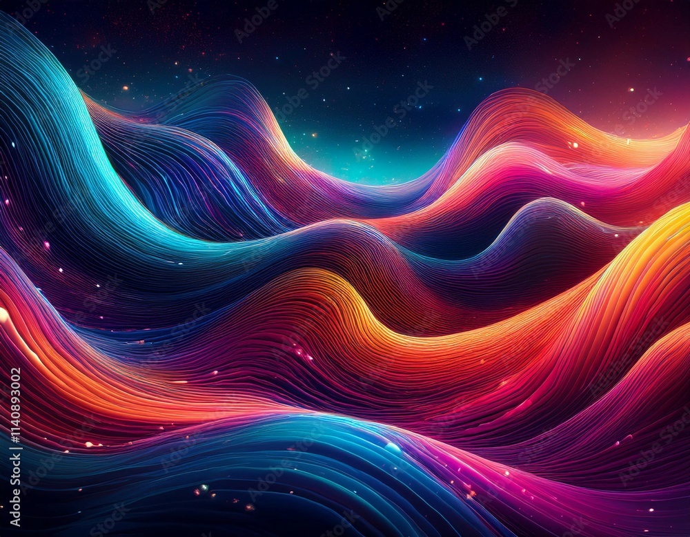 Poster abstract colorful waves flowing through space