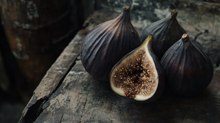 Fresh figs on rustic wooden surface.