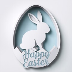 Fototapeta premium Layered Papercut Easter Egg Scene with Rabbit and Blossoms, Happy Easter celebration