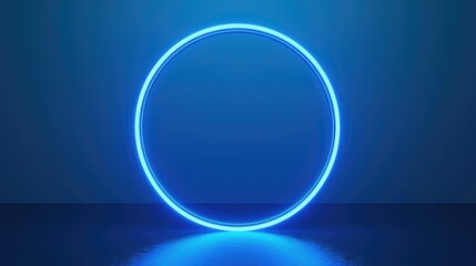 LED Circle. Abstract 3D Neon Ring on Blue Geometric Background