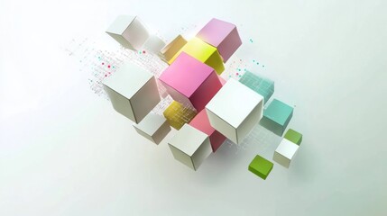 Abstract Colorful Cubes Digital Art:  A vibrant, dynamic composition of floating pastel-colored cubes, showcasing a modern, innovative design.