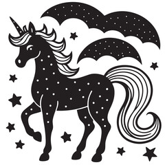 Happy unicorn face silhouette vector unicorn vector head portrait horse sticke 
