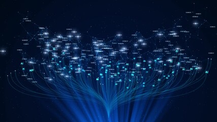 Growing Neural Network Web Connected Nodes Connections. AI, Computer Algorithms, 3D 4K Artificial Intelligence Language Model Chatbot, technology concept ai big brain data tech futuristic future mind - Powered by Adobe