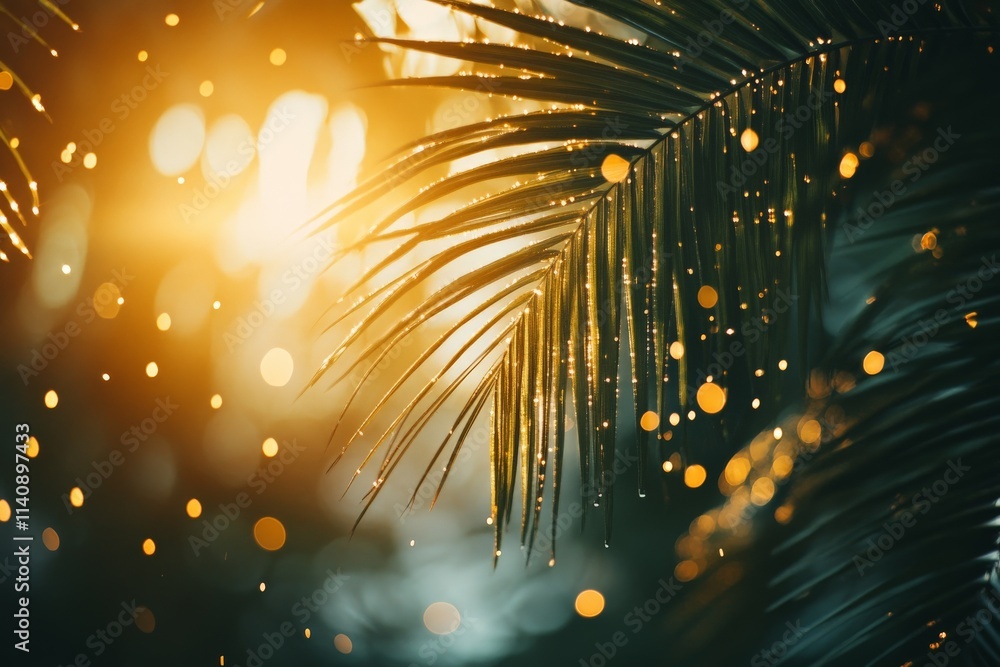 Aufkleber this image captures the beauty of palm leaves illuminated by soft sunlight, creating a magical bokeh