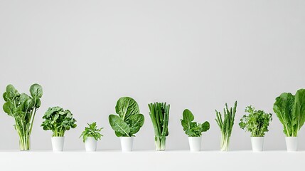   Potted plants line white counter, wall behind