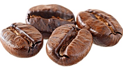 Obraz premium High-quality photo of coffee beans isolated on white background, ideal for food and beverage advertising, packaging, and culinary editorial use