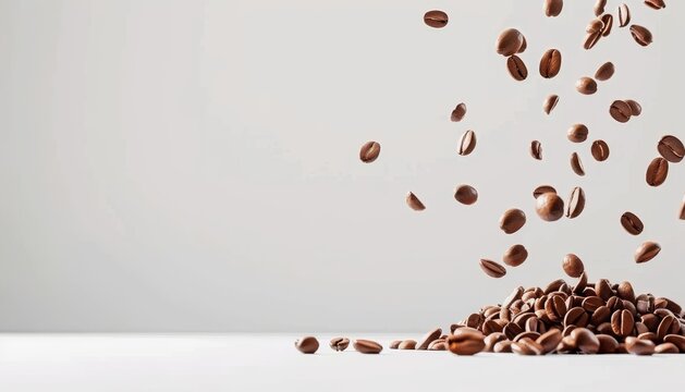 High-quality photo of coffee beans isolated on white background, ideal for food and beverage advertising, packaging, and culinary editorial use