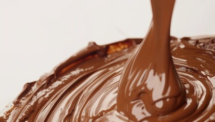 Melting Chocolate Dripping from the Top, Isolated on White Background, Close-up of Delicious Treat, Perfect for Food or Dessert Themes