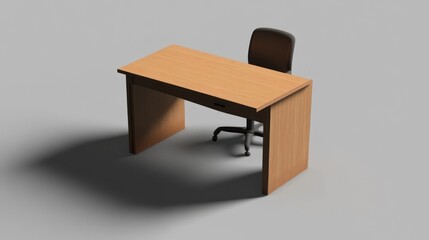 Simple Wooden Desk and Chair 3D Render