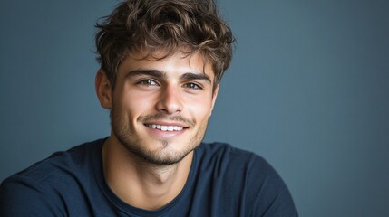 Fototapeta premium Portrait of a smiling young man with curly hair.