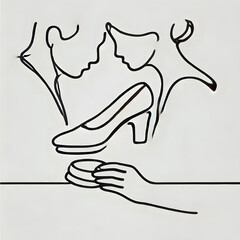 Obraz premium Couple shoe polishing in a simple continuous line drawing on a plain white background with a modern minimalist style 
